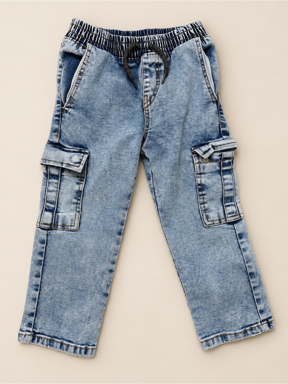 Volcom Kids 4T Denim Cargo Pants Blue Drawstring Utility Jeans